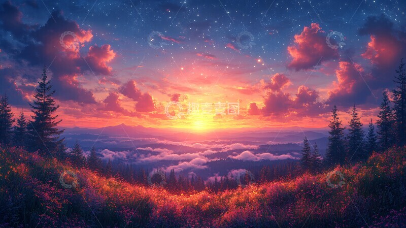 高清大图下载【趣麦麦图】星空夜晚宁静的夜黎明3