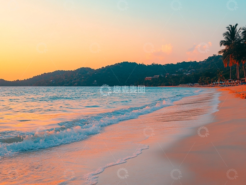 高清大图下载【趣麦麦图】假日海滩夕阳风光6