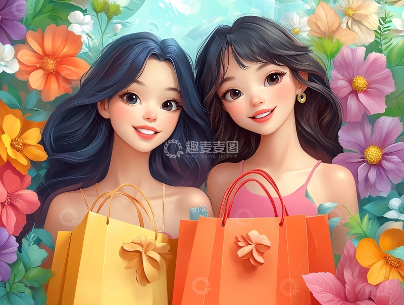 高清大图下载【趣麦麦图】购物美女插画2