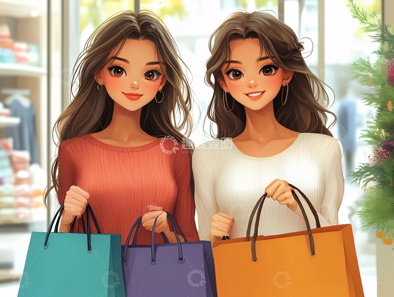 高清大图下载【趣麦麦图】购物美女插画1