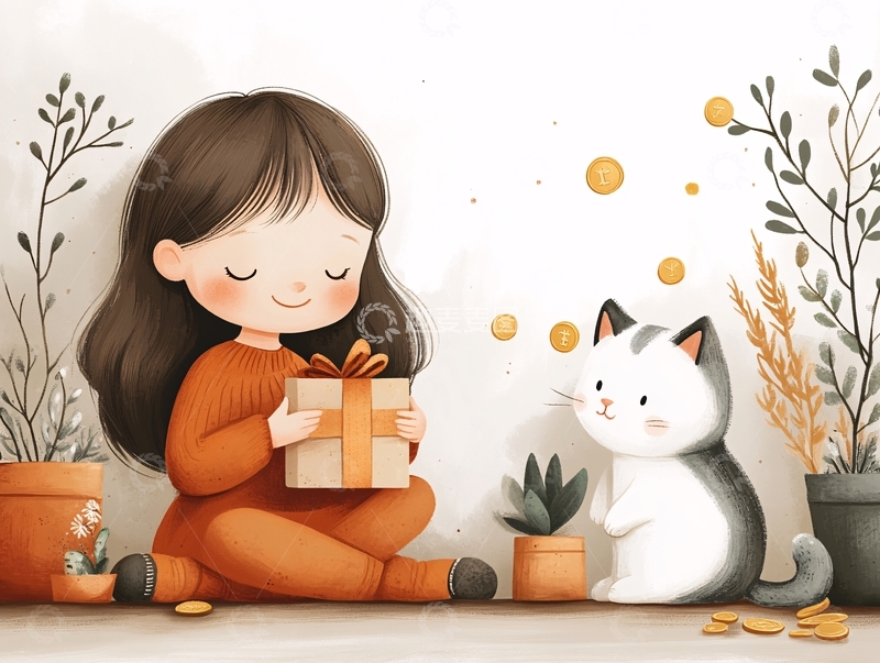 高清大图下载【趣麦麦图】抱着猫的小女生1