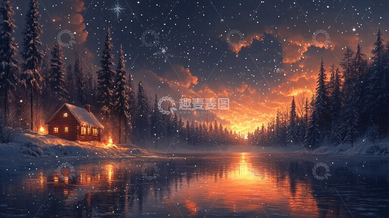 高清大图下载【趣麦麦图】雪夜圣诞小屋