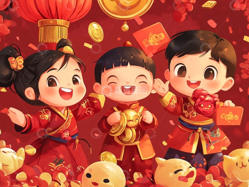 高清大图下载【趣麦麦图】拜年男孩女孩