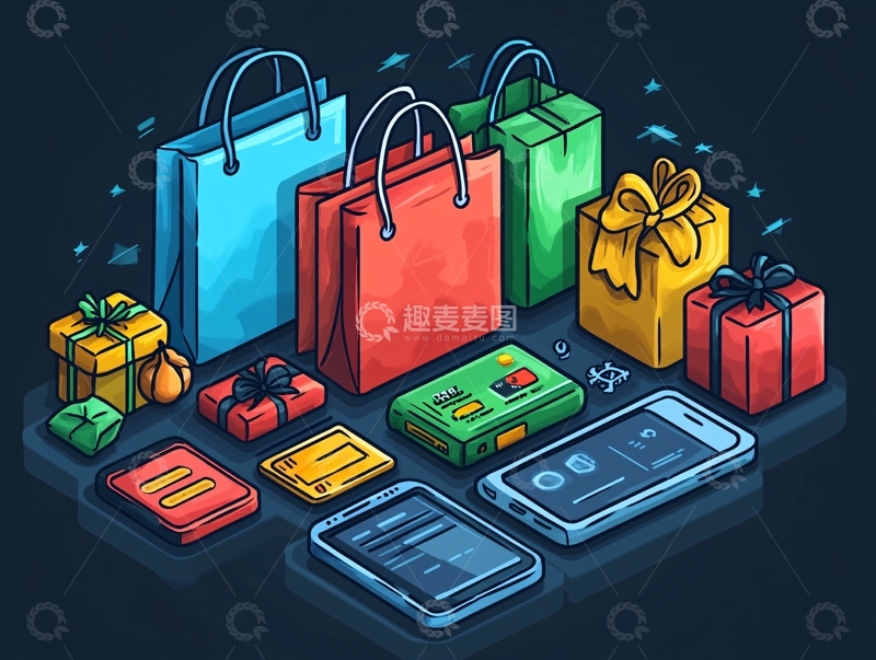 高清大图下载【趣麦麦图】购物袋插画2