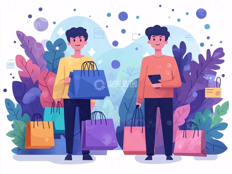 高清大图下载【趣麦麦图】拎着购物袋的人物