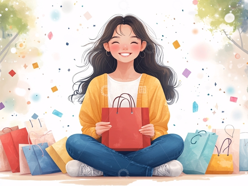 高清大图下载【趣麦麦图】购物女孩插画3