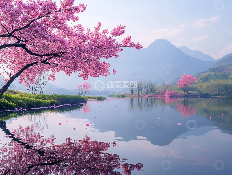 高清大图下载【趣麦麦图】唯美水上桃花4