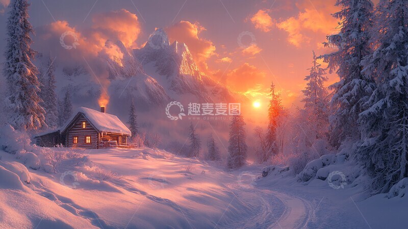 高清大图下载【趣麦麦图】风景插画充满梦幻色彩的房屋3