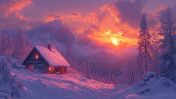 风景插画充满梦幻色彩的房屋4