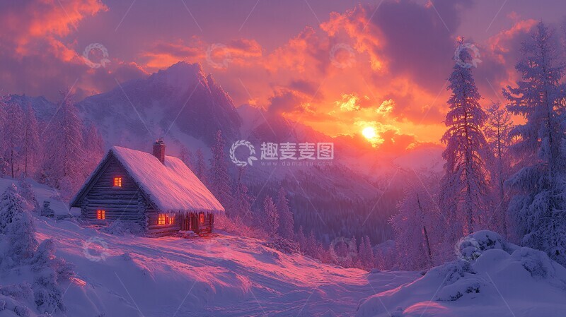 高清大图下载【趣麦麦图】风景插画充满梦幻色彩的房屋4