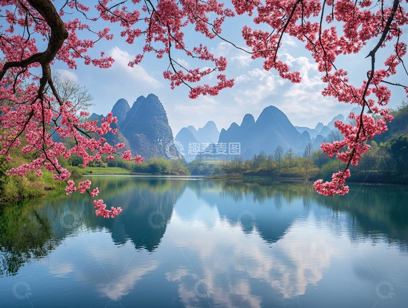 高清大图下载【趣麦麦图】桃花源春季春景意境1