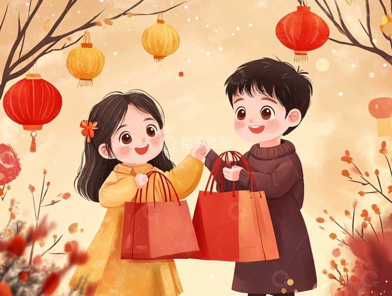 高清大图下载【趣麦麦图】新年情侣插画9