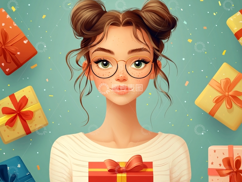 高清大图下载【趣麦麦图】女孩包装盒插画4