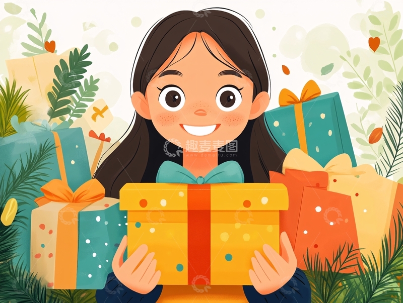 高清大图下载【趣麦麦图】女孩包装盒插画2