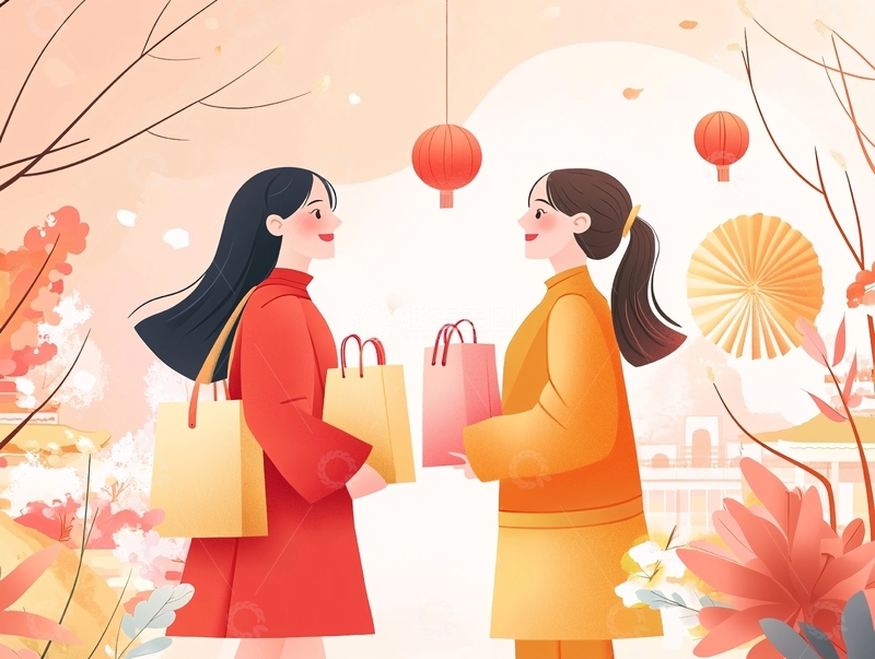 高清大图下载【趣麦麦图】春节购物女孩1