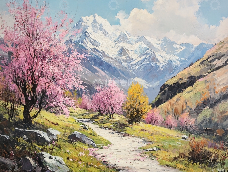 高清大图下载【趣麦麦图】桃花风景油画2