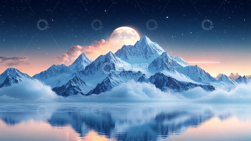 高清大图下载【趣麦麦图】雪山夜景雪山星空自然美1