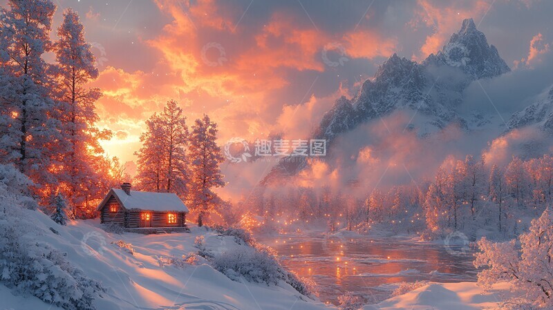 高清大图下载【趣麦麦图】风景插画充满梦幻色彩的房屋6