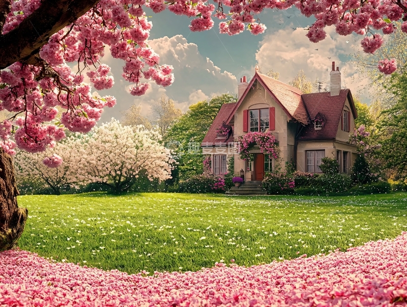 高清大图下载【趣麦麦图】春季花丛别墅1