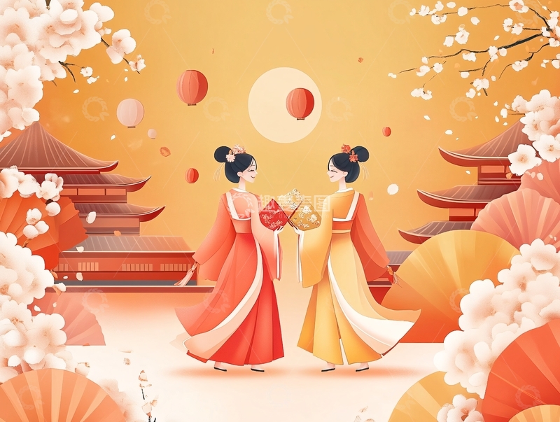 高清大图下载【趣麦麦图】汉服婚礼插画1