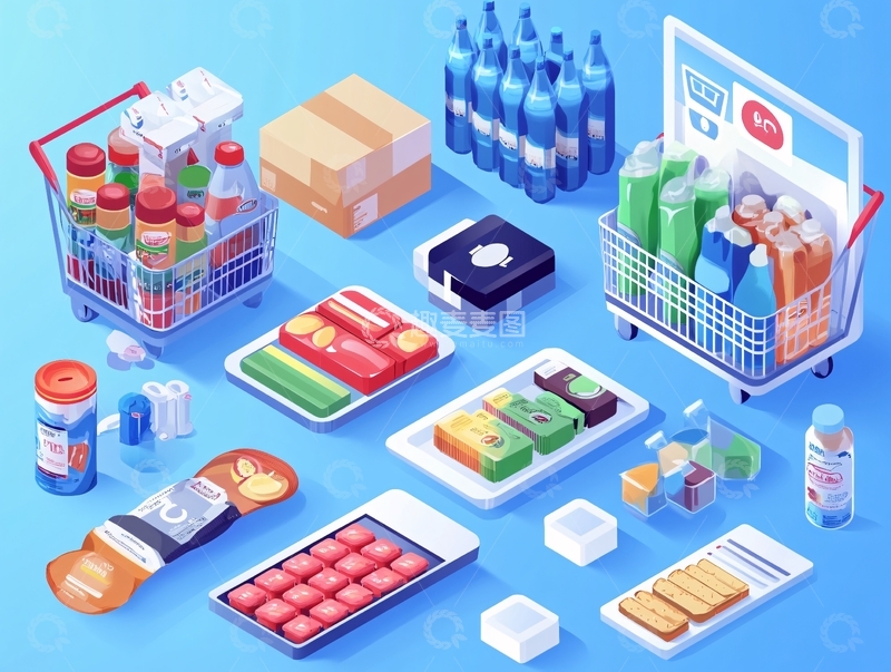 高清大图下载【趣麦麦图】购买购物超市购物工具