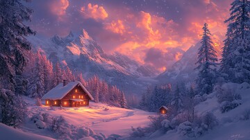 风景插画充满梦幻色彩的房屋2