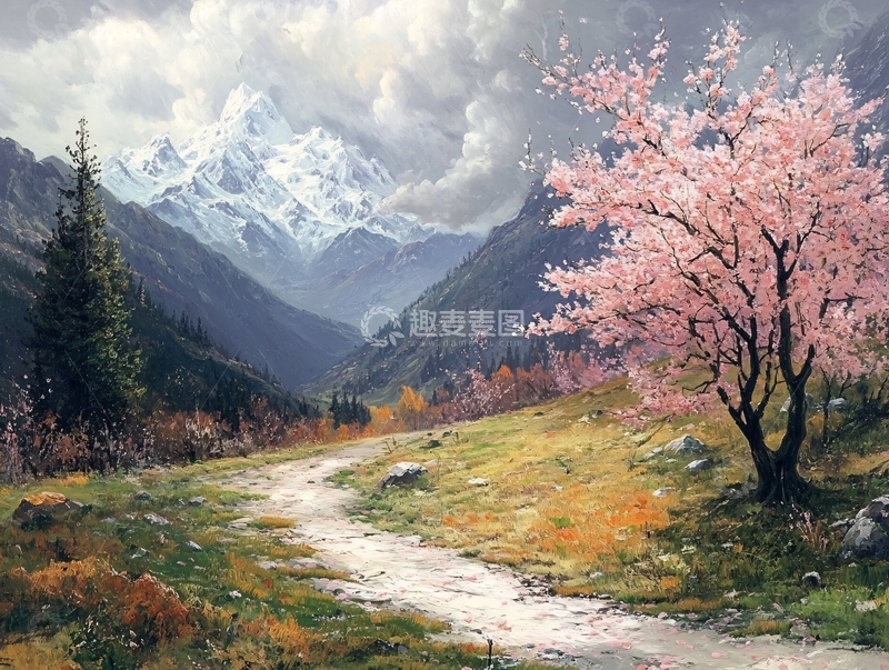 高清大图下载【趣麦麦图】桃花风景油画4