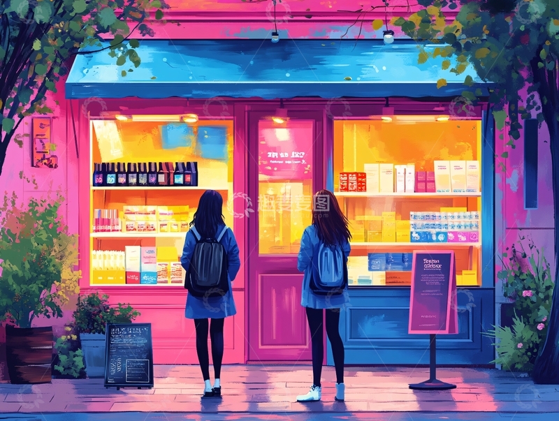 高清大图下载【趣麦麦图】店门口插画
