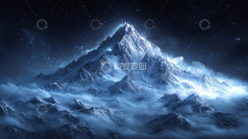 高清大图下载【趣麦麦图】雪山云海夜色1