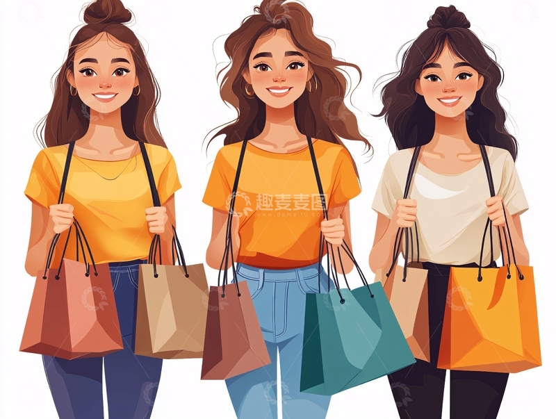 高清大图下载【趣麦麦图】手提袋人物插画