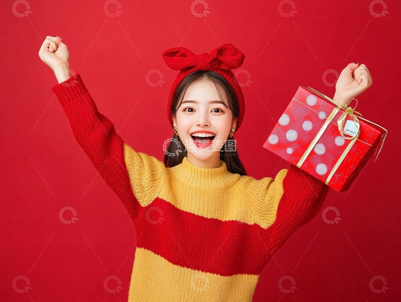 高清大图下载【趣麦麦图】抱礼盒的女孩3