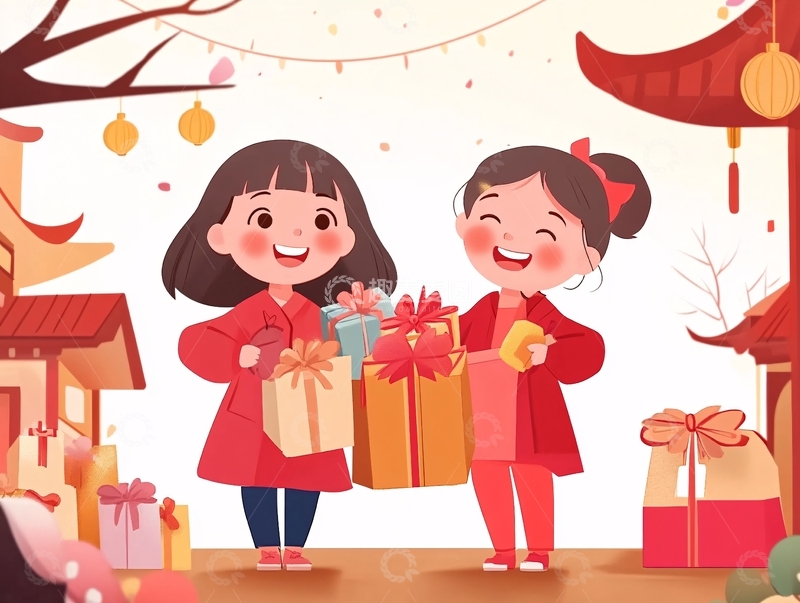 高清大图下载【趣麦麦图】买年货插画4