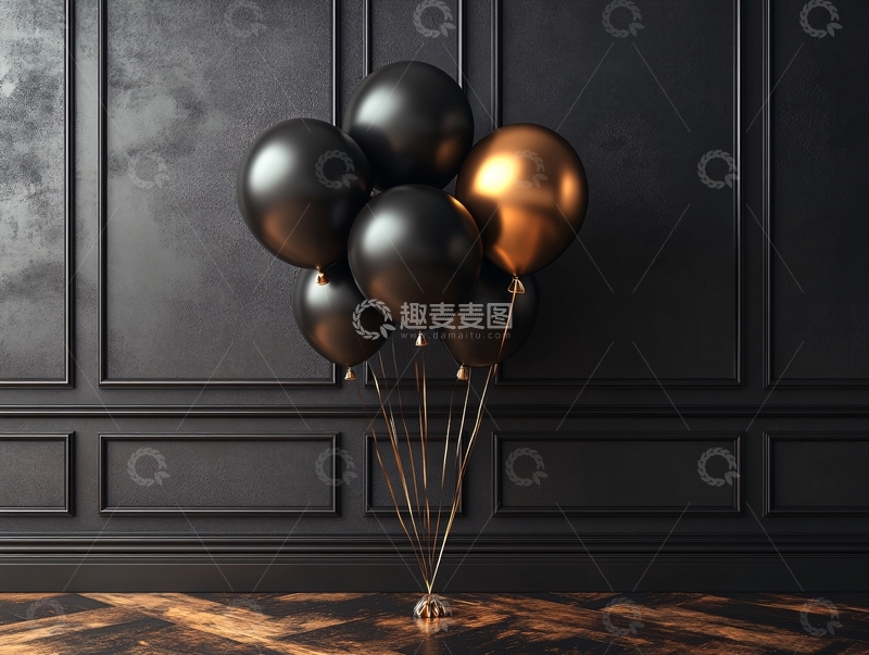 高清大图下载【趣麦麦图】黑色黄色气球串