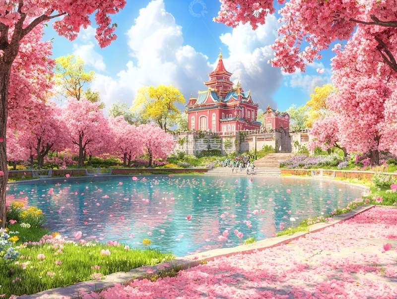 高清大图下载【趣麦麦图】粉红宫殿插画城堡幻想1
