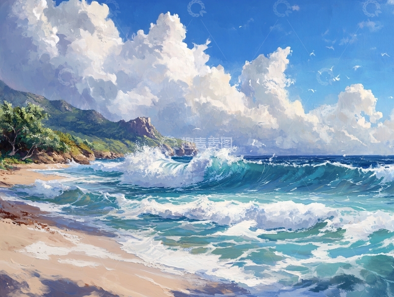 高清大图下载【趣麦麦图】唯美海岸风景插画55