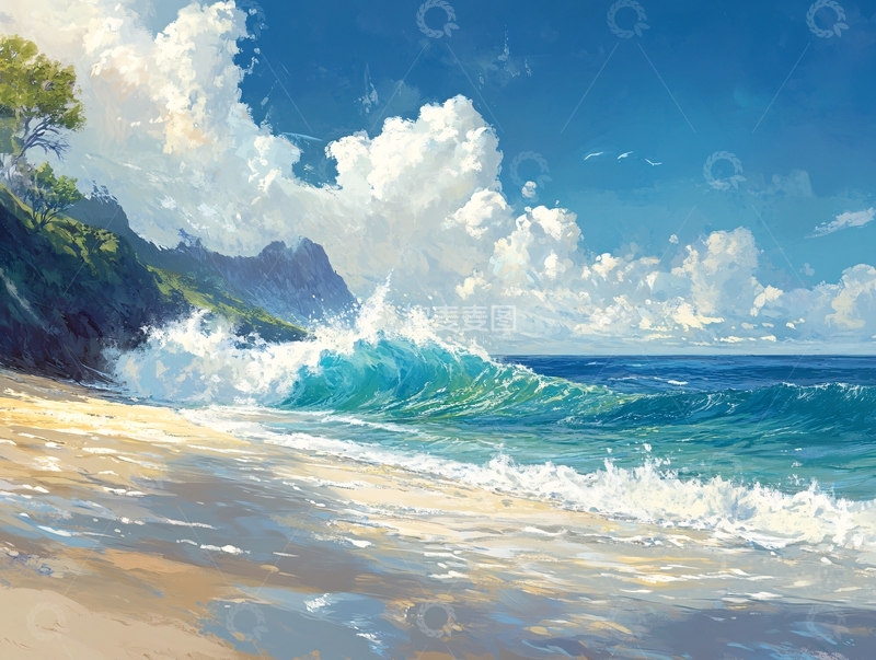高清大图下载【趣麦麦图】海边唯美手绘11
