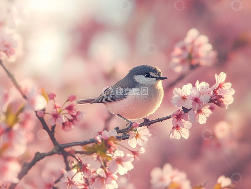 高清大图下载【趣麦麦图】小鸟与樱花1