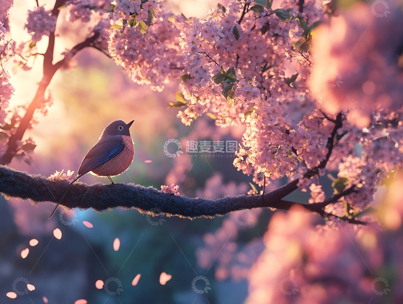 高清大图下载【趣麦麦图】小鸟与樱花2