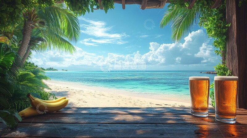 高清大图下载【趣麦麦图】海滩上的酒吧平房