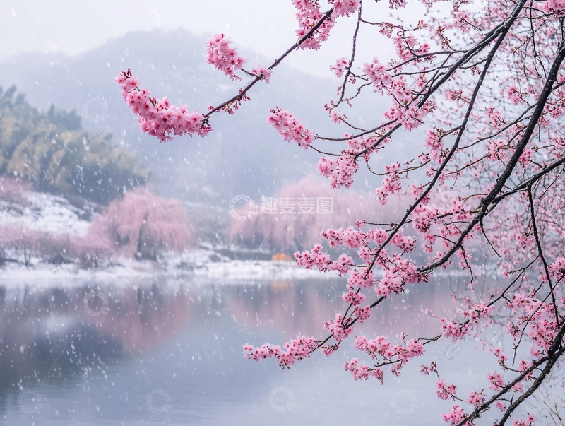 高清大图下载【趣麦麦图】雪打桃花