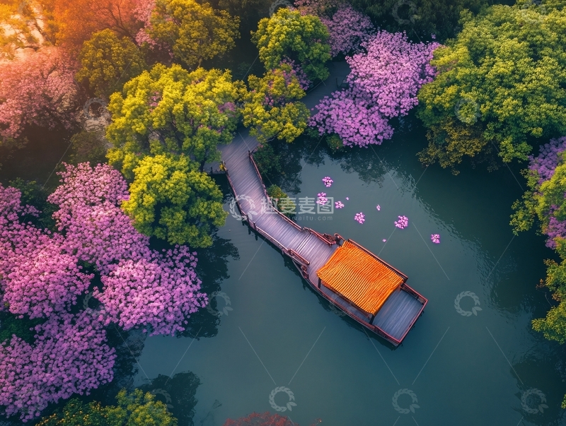 高清大图下载【趣麦麦图】航拍西溪湿地游船码头