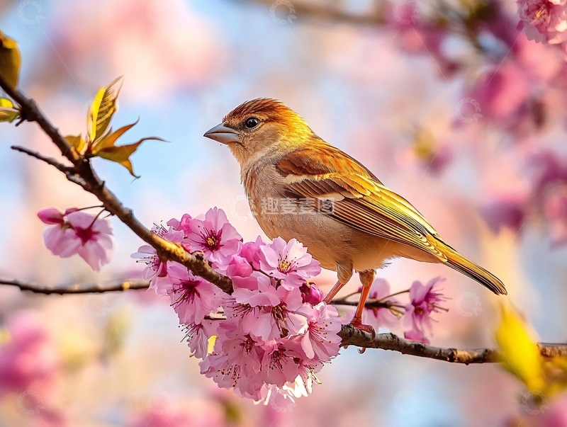 高清大图下载【趣麦麦图】麻雀与桃花桃花与小鸟