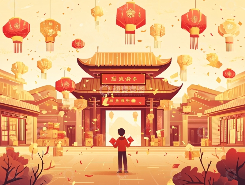 高清大图下载【趣麦麦图】新年场景插画1