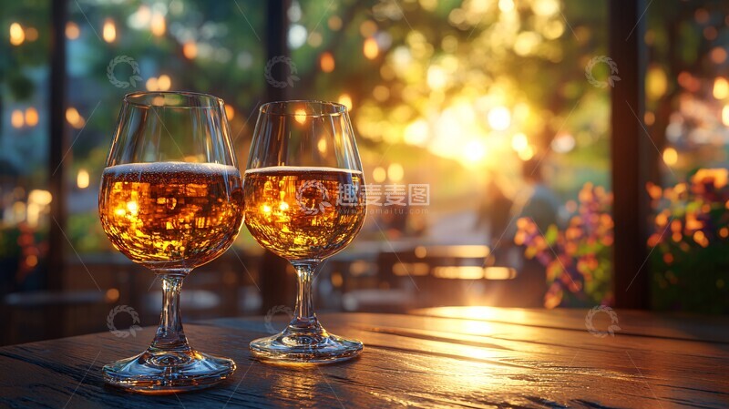 高清大图下载【趣麦麦图】日落时手持啤酒杯的特写镜头2