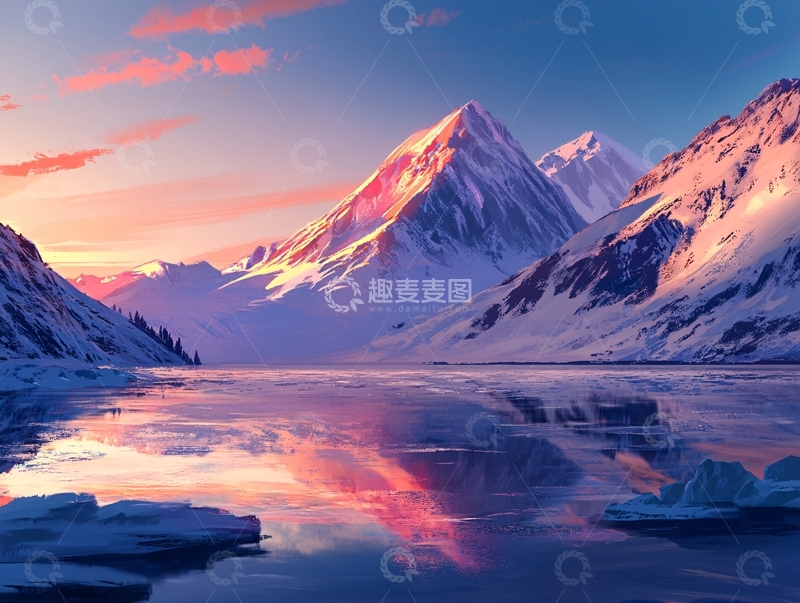 高清大图下载【趣麦麦图】冰川湖水映雪山