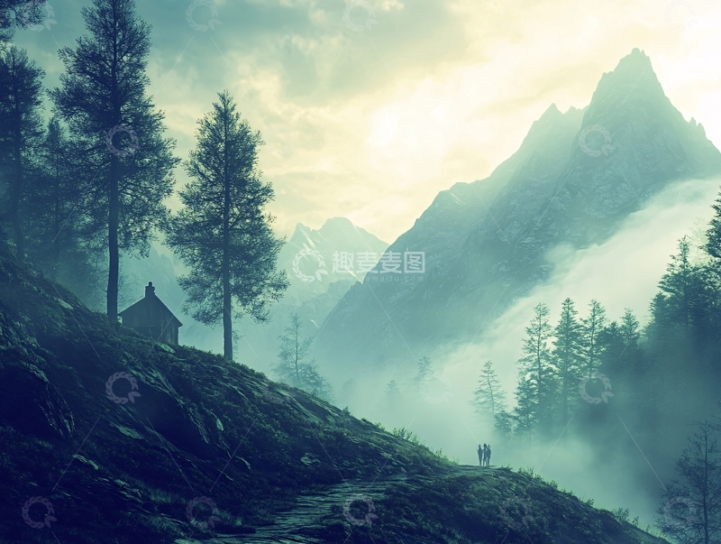 高清大图下载【趣麦麦图】隐居山林场景