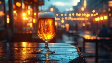 日落时手持啤酒杯的特写镜头3