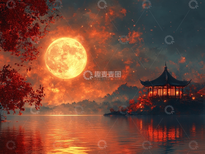 高清大图下载【趣麦麦图】意境中秋意境山水1