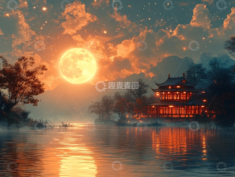 高清大图下载【趣麦麦图】中秋楼阁图