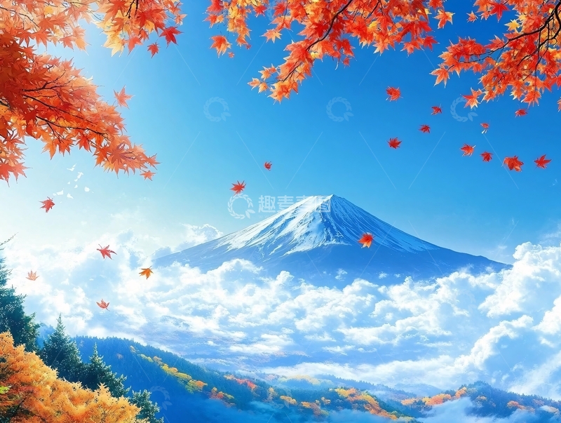 高清大图下载【趣麦麦图】山水风景画落叶满地